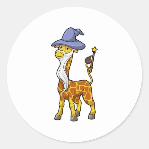 Giraffe as Wizard with Magic wand  Hat Classic Round Sticker