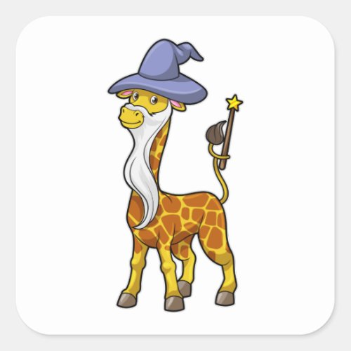 Giraffe as Wizard with Magic wand  Hat Square Sticker