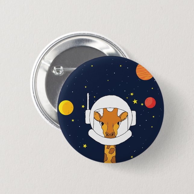 Giraffe Astronaut Animal With Space Helmet Clipart Button (Front & Back)
