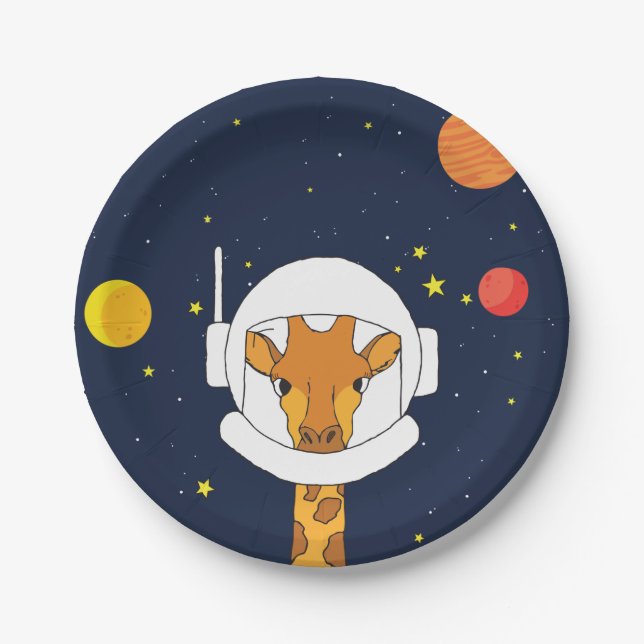 Giraffe Astronaut Animal With Space Helmet Clipart Paper Plates (Front)
