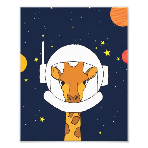 Giraffe Astronaut Animal With Space Helmet Clipart Photo Print