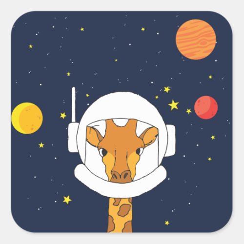 Giraffe Astronaut Animal With Space Helmet Clipart Square Sticker