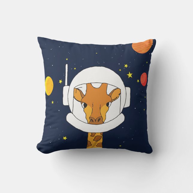 Giraffe Astronaut Animal With Space Helmet Clipart Throw Pillow (Front)