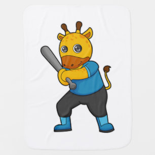 Giraffe at Baseball with Baseball bat Baby Blanket