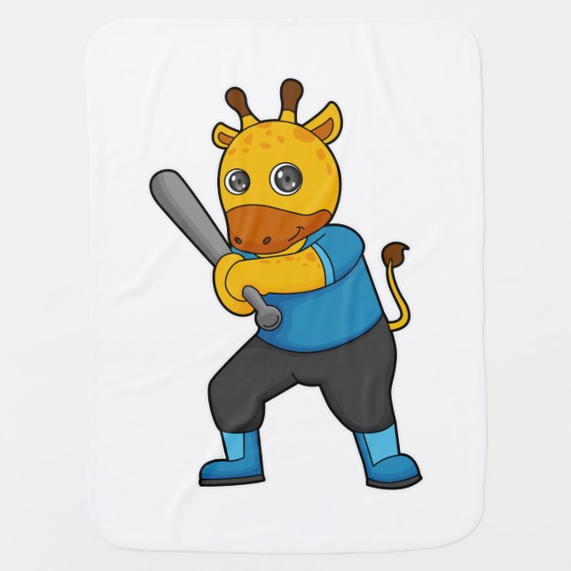 Giraffe at Baseball  with Baseball bat Baby Blanket (Front)