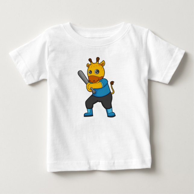 Giraffe at Baseball  with Baseball bat Baby T-Shirt (Front)