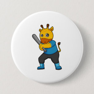 Giraffe at Baseball with Baseball bat Button