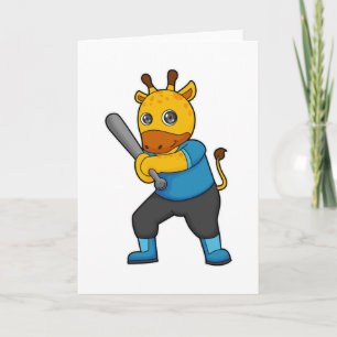 Giraffe at Baseball with Baseball bat Card