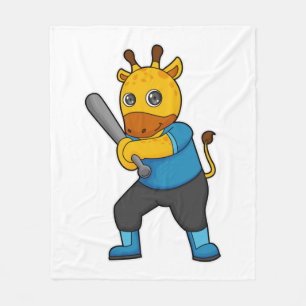 Giraffe at Baseball with Baseball bat Fleece Blanket