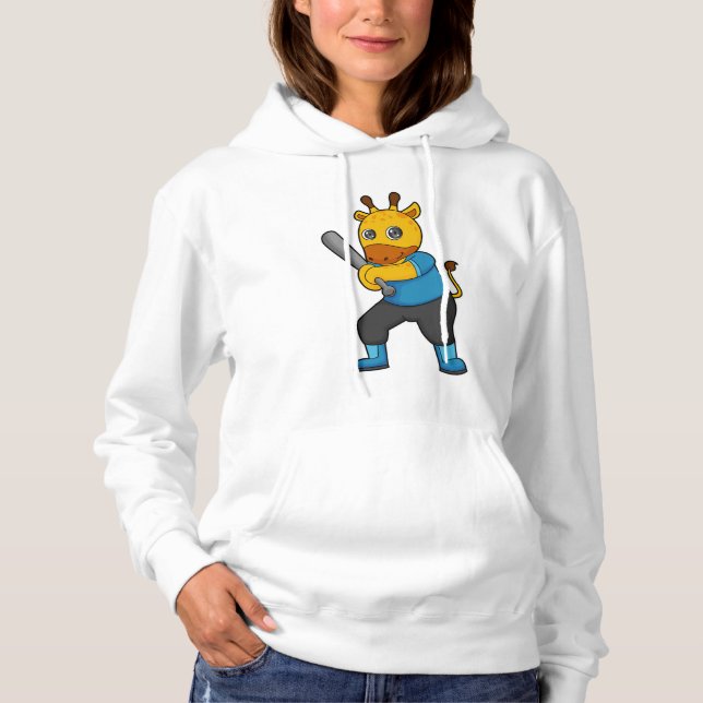 Giraffe at Baseball  with Baseball bat Hoodie (Front)