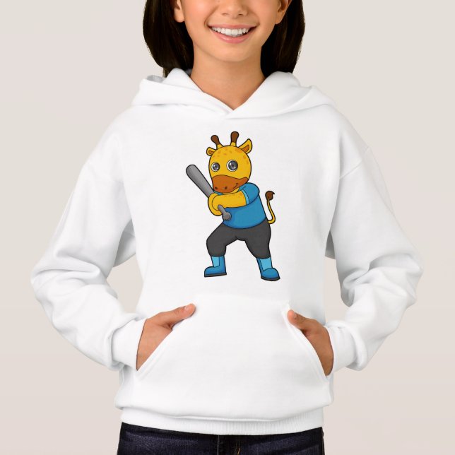 Giraffe at Baseball  with Baseball bat Hoodie (Front)