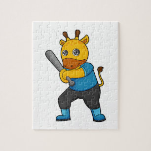 Giraffe at Baseball  with Baseball bat Jigsaw Puzzle