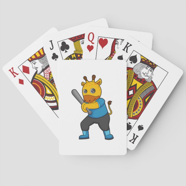 Giraffe at Baseball  with Baseball bat Poker Cards (Back)