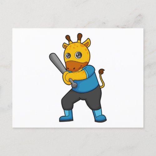 Giraffe at Baseball  with Baseball bat Postcard