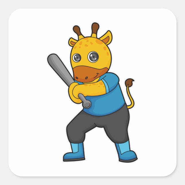 Giraffe at Baseball  with Baseball bat Square Sticker (Front)