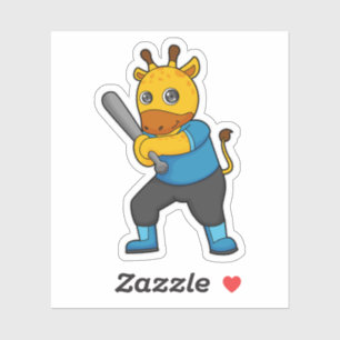 Giraffe at Baseball with Baseball bat Sticker