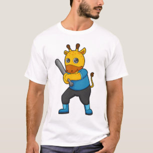 Giraffe at Baseball  with Baseball bat T-Shirt