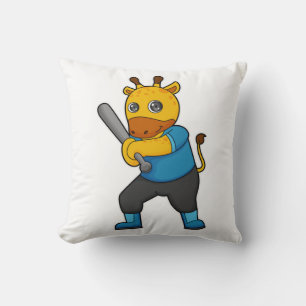 Giraffe at Baseball with Baseball bat Throw Pillow