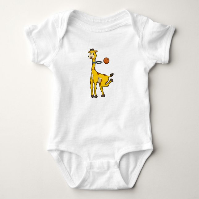 Giraffe at Basketball with Basketball hoop Baby Bodysuit (Front)