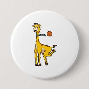 Giraffe at Basketball with Basketball hoop Button
