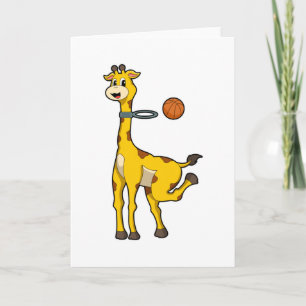 Giraffe at Basketball with Basketball hoop Card