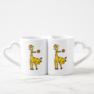 Giraffe at Basketball with Basketball hoop Coffee Mug Set