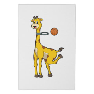 Giraffe at Basketball with Basketball hoop Faux Canvas Print