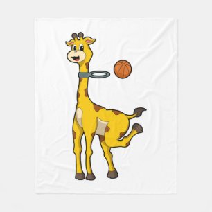 Giraffe at Basketball with Basketball hoop Fleece Blanket