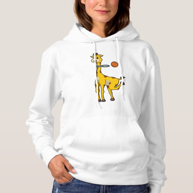 Giraffe at Basketball with Basketball hoop Hoodie (Front)