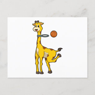 Giraffe at Basketball with Basketball hoop Postcard