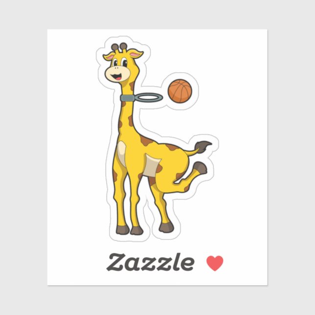 Giraffe at Basketball with Basketball hoop Sticker (Sheet)