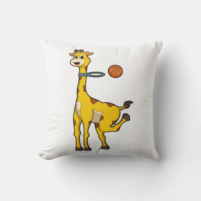 Giraffe at Basketball with Basketball hoop Throw Pillow (Front)