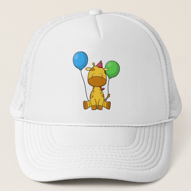 Giraffe at Birthday with Balloons Trucker Hat (Front)
