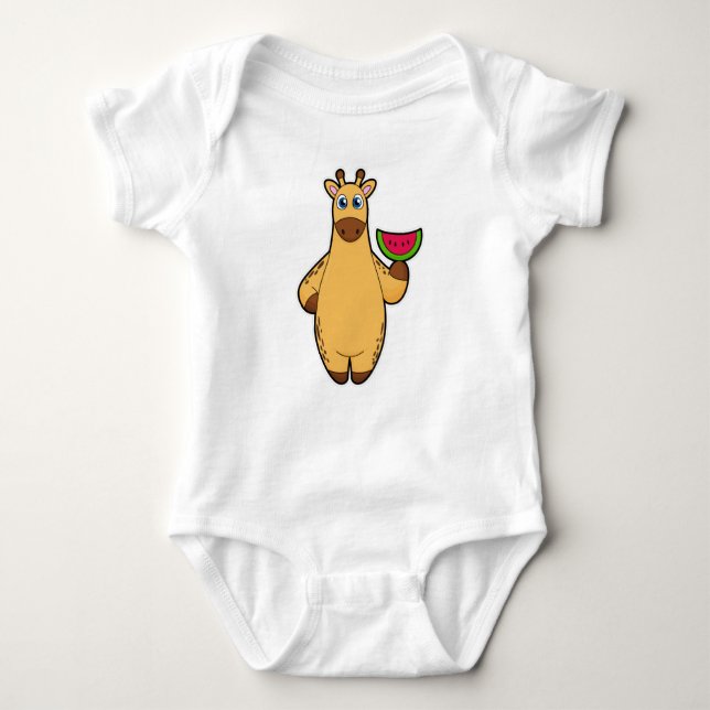 Giraffe at Eating with Watermelon Baby Bodysuit (Front)