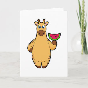Giraffe at Eating with Watermelon Card