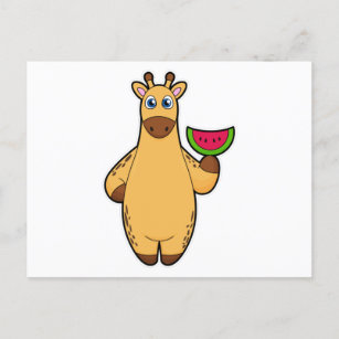 Giraffe at Eating with Watermelon Postcard