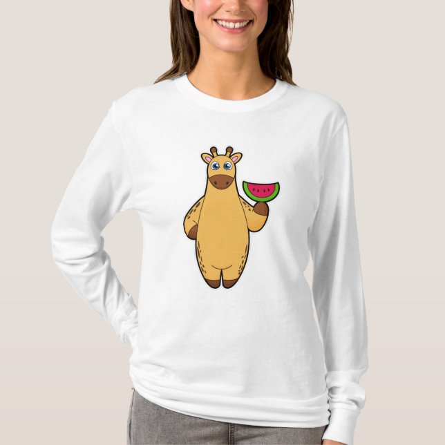 Giraffe at Eating with Watermelon T-Shirt (Front)