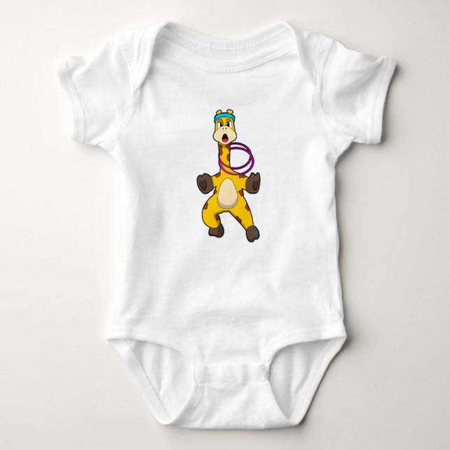 Giraffe at Fitness with Swing ring Baby Bodysuit (Front)