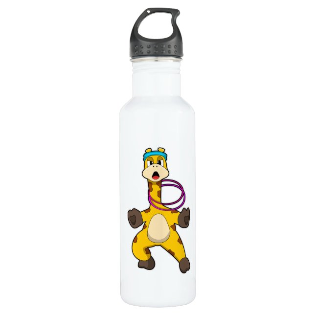 Giraffe at Fitness with Swing ring Stainless Steel Water Bottle (Front)