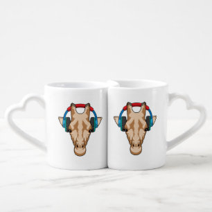 Giraffe at Music with Headphone Coffee Mug Set