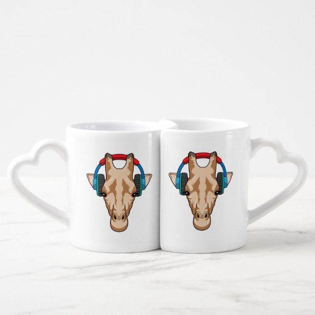 Giraffe at Music with Headphone Coffee Mug Set (Front Nesting)