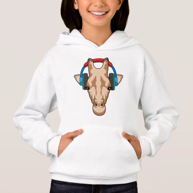 Giraffe at Music with Headphone Hoodie (Front)