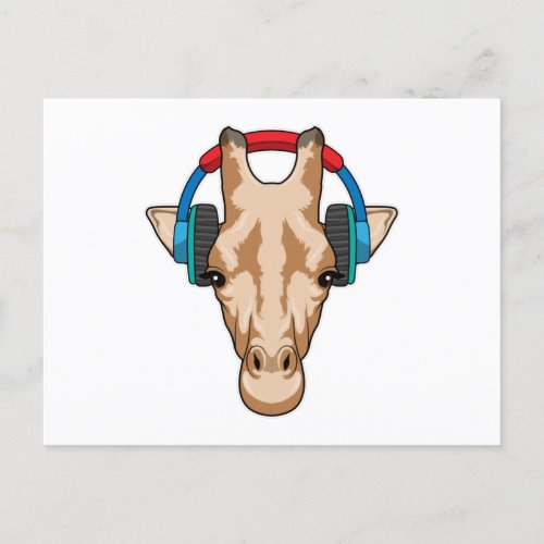 Giraffe at Music with Headphone Postcard