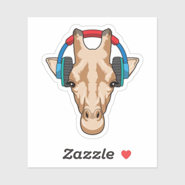 Giraffe at Music with Headphone Sticker (Sheet)