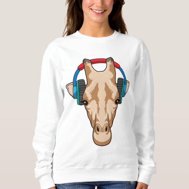 Giraffe at Music with Headphone Sweatshirt (Front)