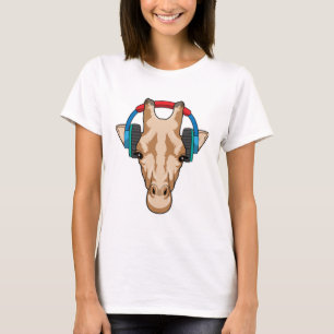 Giraffe at Music with Headphone T-Shirt