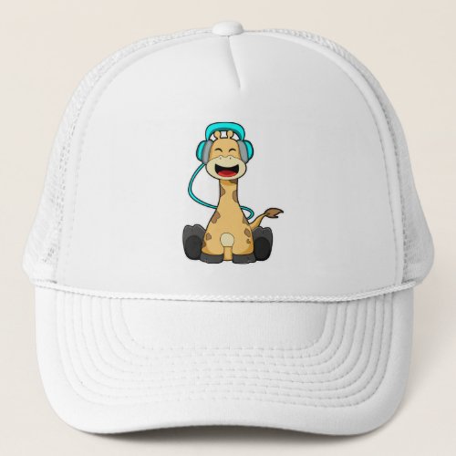 Giraffe at Music with Headphone Trucker Hat