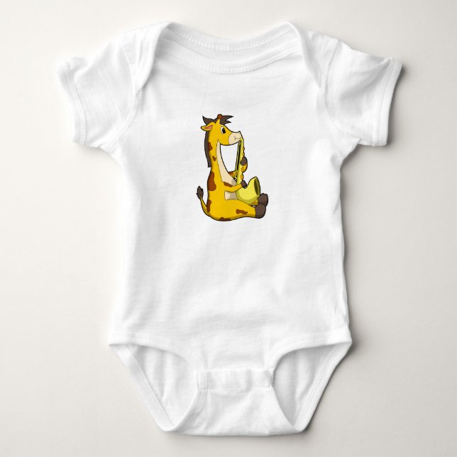 Giraffe at Music with Saxophone.PNG Baby Bodysuit (Front)