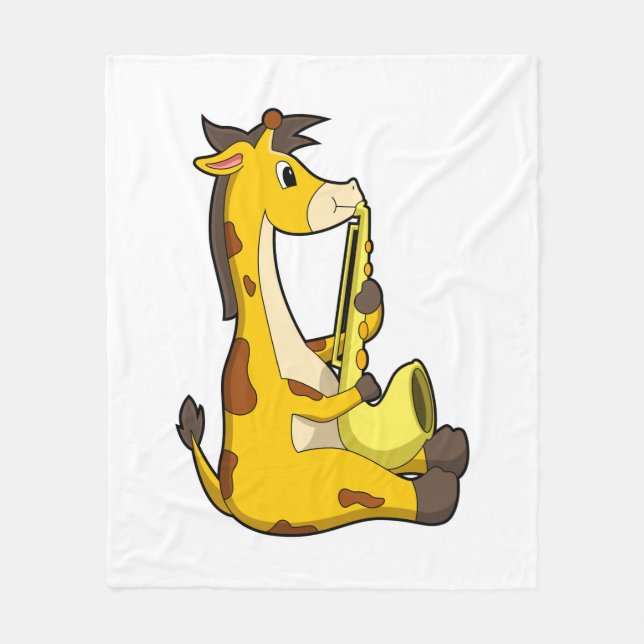 Giraffe at Music with Saxophone.PNG Fleece Blanket (Front)