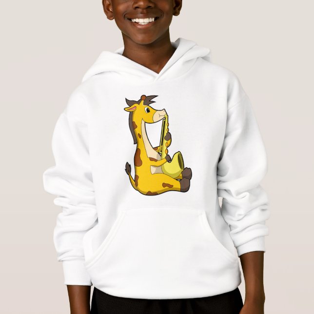 Giraffe at Music with Saxophone.PNG Hoodie (Front)